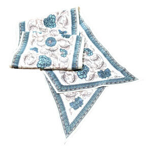 Vintage Ginnie Johansen Silk Scarf Intricate Floral Cream Pink Blue Oblong Tie